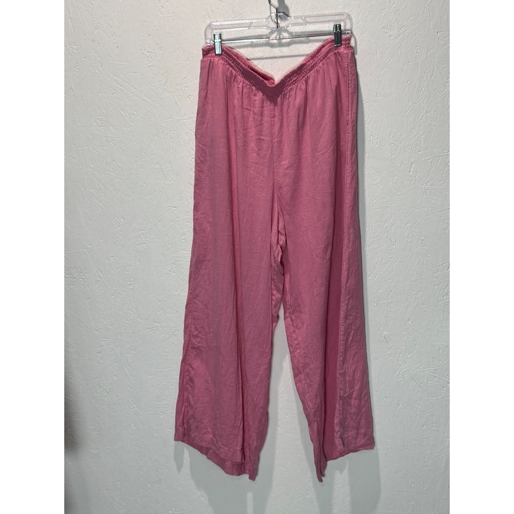 Anthropologie Pink Wide Leg Smocked Elastic Waist Pants Large Boho Lounge